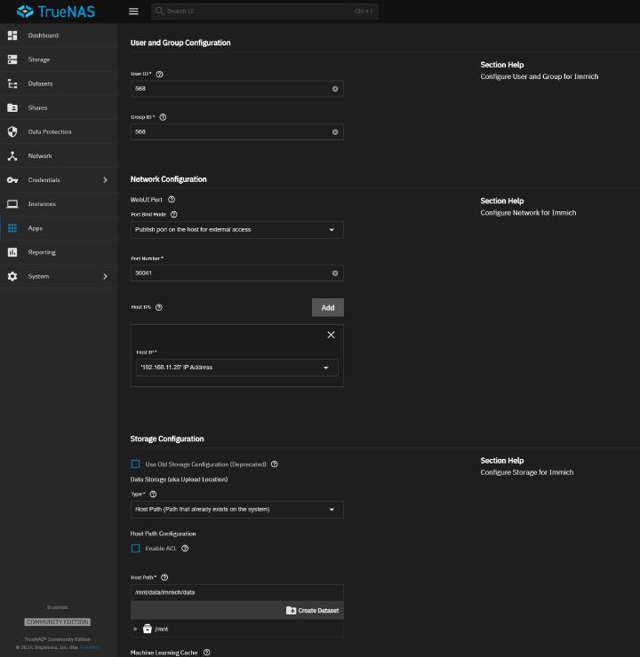 TrueNAS Apps Immich