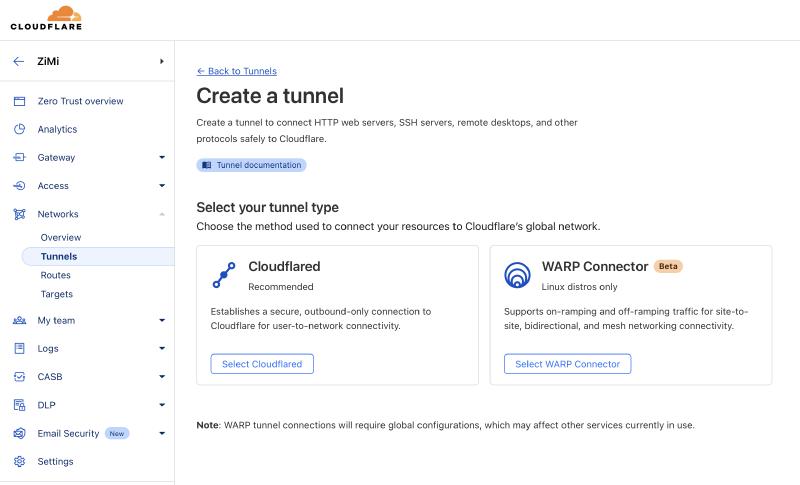 Cloudflare: Create tunnel